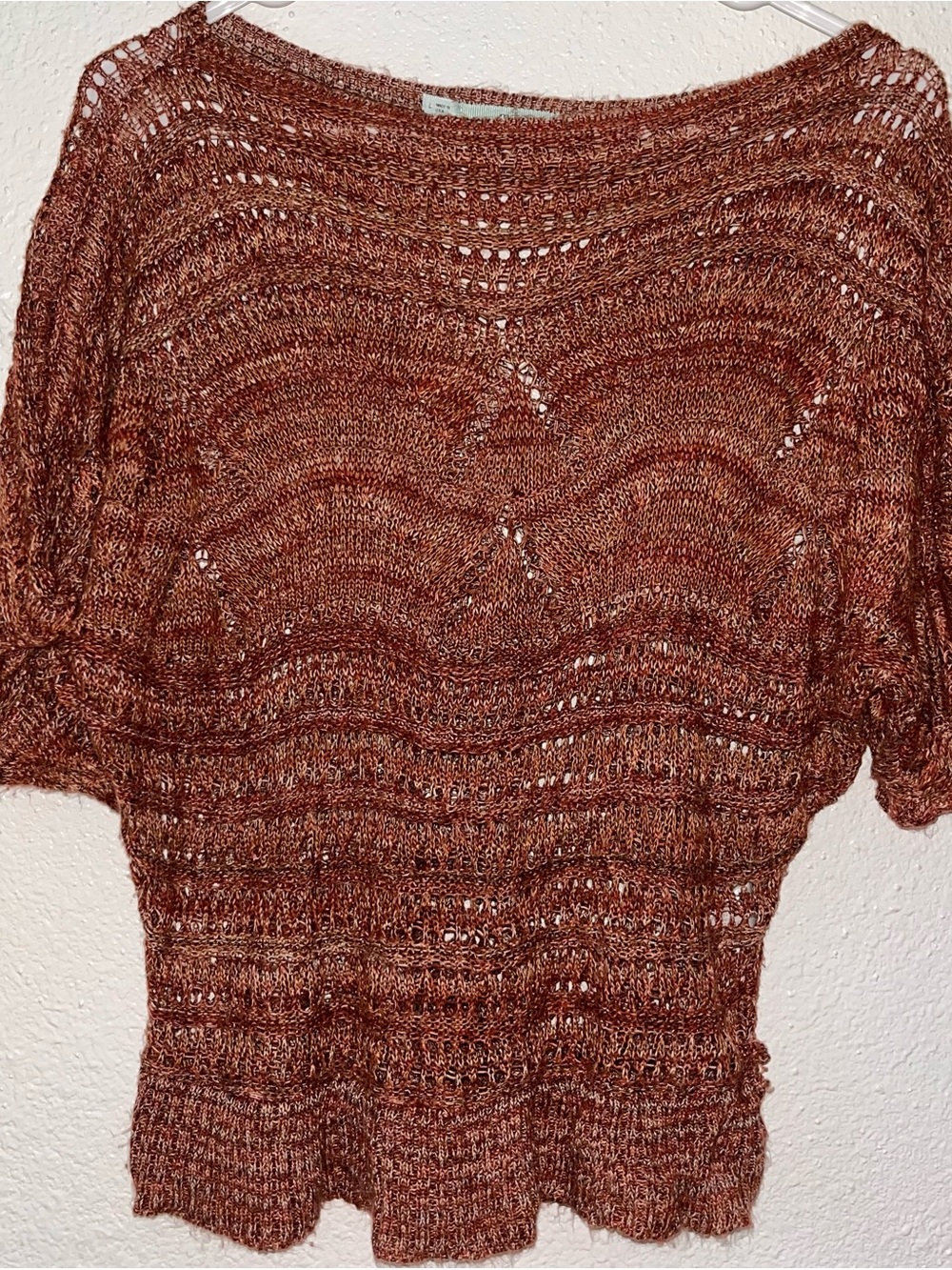 Maurices Rust Open-Knit Short Sleeve Sweater